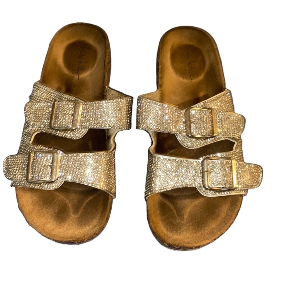 Nicole Miller Sliver Glitter Rhinestones Sandal Slides Size 8 - Picture 1 of 9